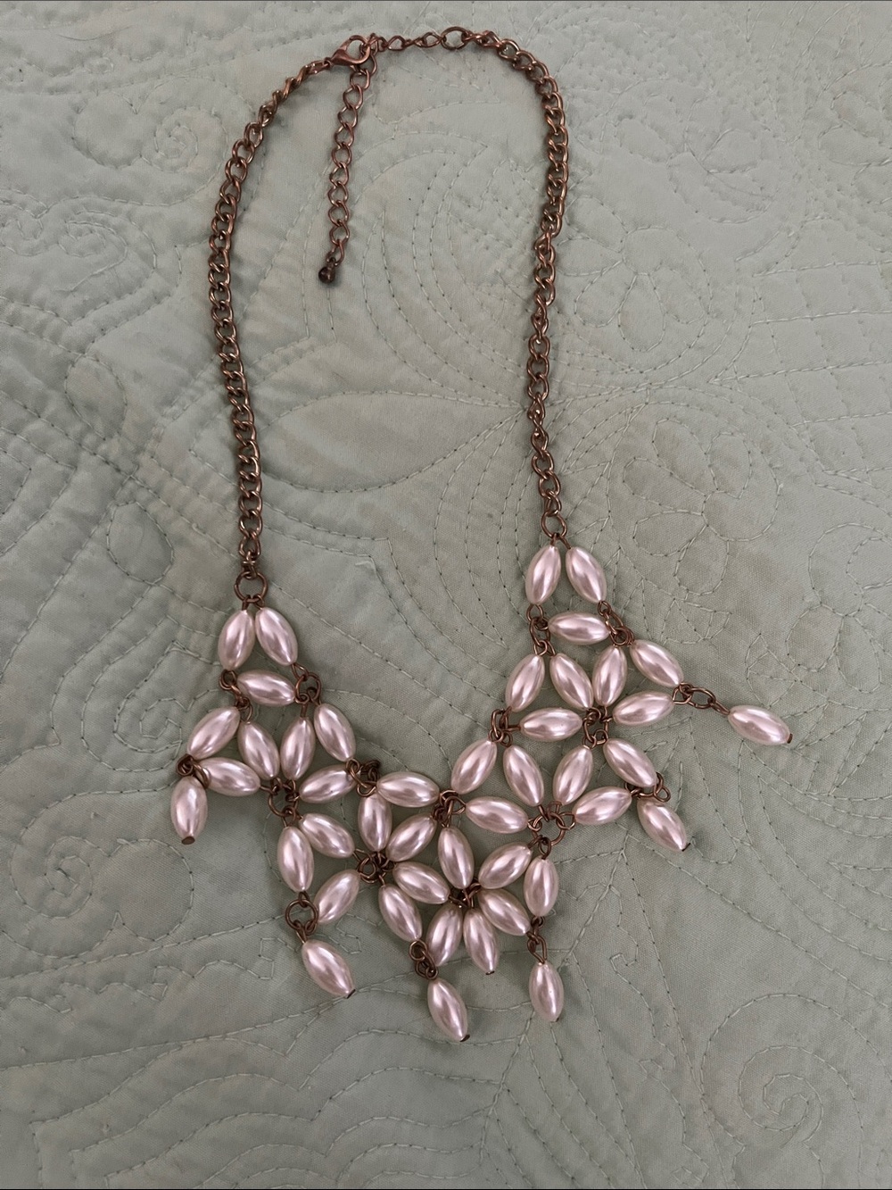Pink Pearl Bib Necklace with Rose Gold Chain - Women Jewelry